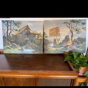 Vintage Completed Paint By Number Artwork Ship Bridge